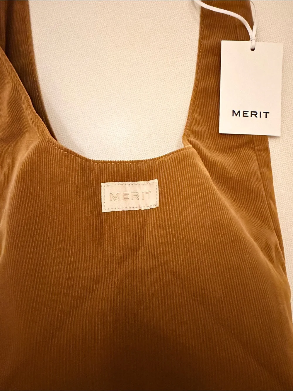MERIT Corduroy Knot-Top Cosmetic Bag in Camel Brown